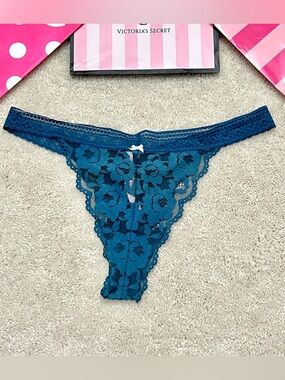 2014 Victoria's Secret PINK Teal Lace XLR Mini Cheekster Thong Panties Large L